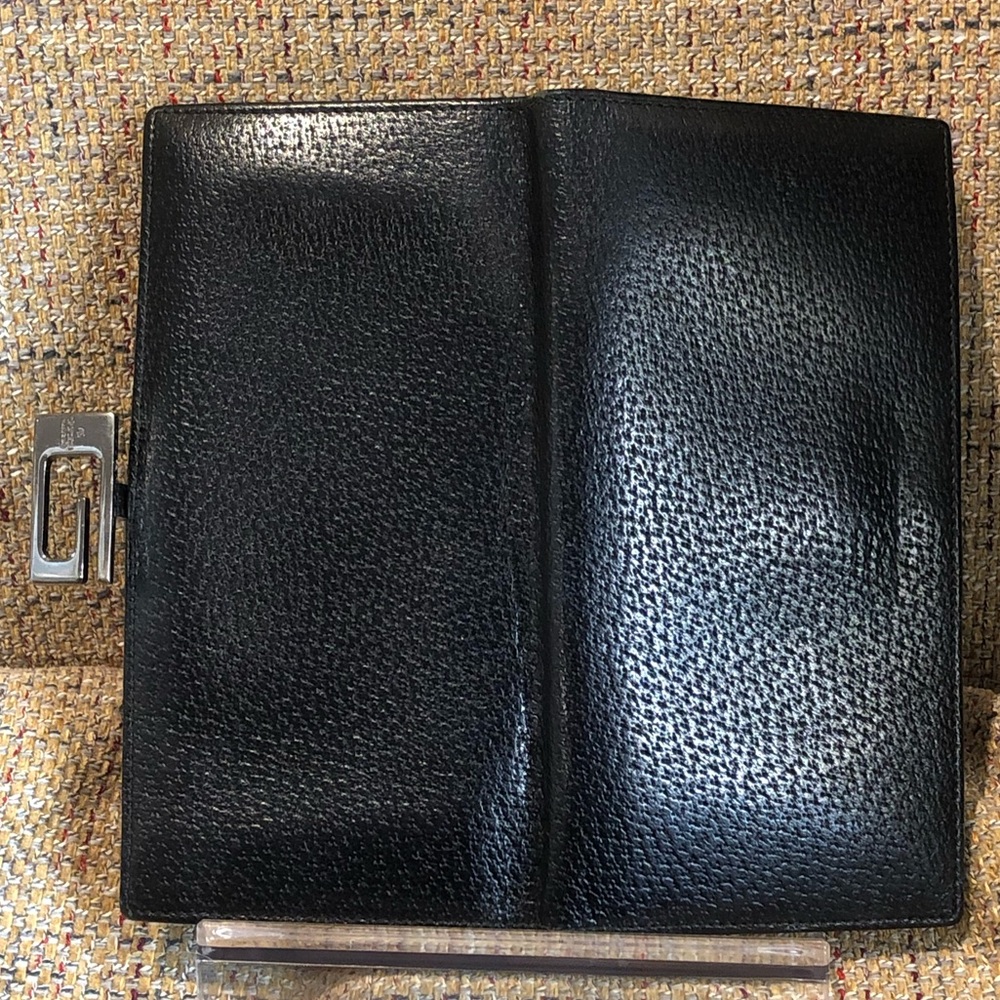 RARE GUCCI Black Lambskin Trifold Long Wallet with Silver G Clasp Vintage - Picture 10 of 17